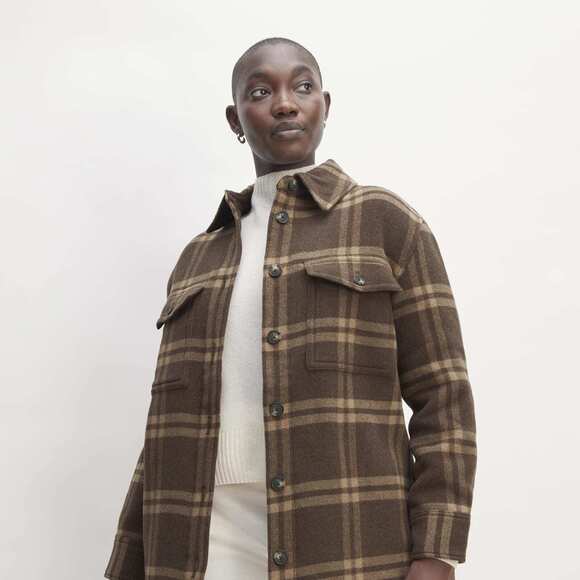 Everlane The Italian ReWool® Oversized Shirt Jacket Brown Base - Size L - Picture 1 of 1